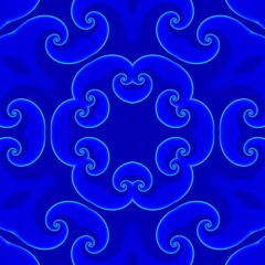 pattern and design in royal blue with neon glowing edges