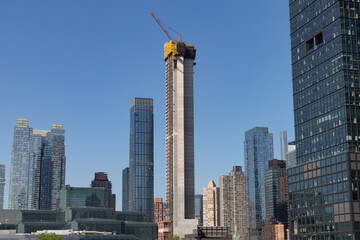 Skyscrapers in Hudson Yards of New York City with Construction