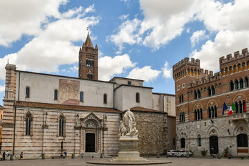 Side of the Cathedral of St Lawrence and the Aldobrandeschi Palace overlooking Piazza Dante, the...