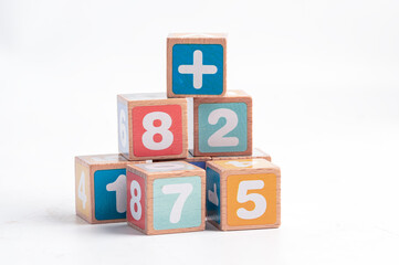 Math number colorful on white background, education study mathematics learning teach concept.