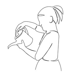 girl watering flowers