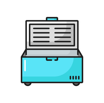recommend clip art: Ice cream freezer, fridge showcase with door in grocery store, supermarket color line icon. Vector industrial fridge, bar chiller open device for frozen food. Horizontal modern shop refrigerator