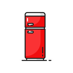 Refrigerator household appliance red freezer isolated color line icon. Vector modern shop refrigerator, industrial fridge, bar chiller. Fridge showcase with two doors, kitchen home equipment