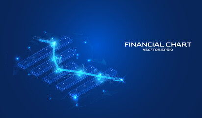 Abstract low poly financial chart isometric layout template. Digital business strategy blue background wireframe structure style vector.