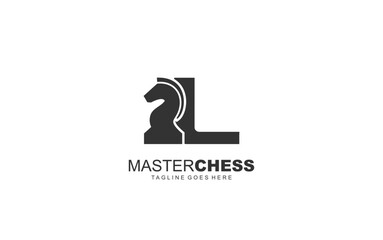 L logo CHESS for branding company. HORSE template vector illustration for your brand.