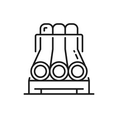 Pipeline gasoline, curve plumbing pipes outline production and manufacturing isolated outline icon. Vector plumbing work, sewage or drainage service, gas oil industry refinery fuel, metal pipe