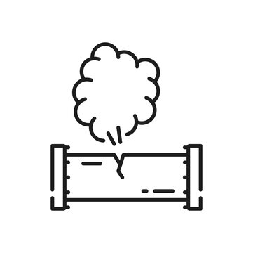 recommend clip art: Corrosion rusty through valve tube steam gas leak pipeline isolated outline icon. Vector pressure and leakage in factory piping system, engineering failure, plumbing maintenance and repair