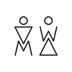 Toilet icons, letters M and W on water closet door isolated outline icon. Vector WC sign, abstract lady and gentleman symbols, male and female thin line signs, avatars on bathroom and restroom