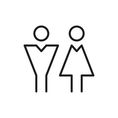 Washroom, bathroom and restroom gender signs, linear style. Vector male and female pictogram, lady and gentleman toilet symbol outline icon. Man woman couple, boy girl WC emblem, girl and boy figure