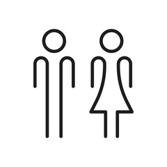 Girl and boy toilet sign WC restroom bathroom isolated outline icon. Vector lady and gentleman people, thin line sex pictogram, staff avatar. Abstract couple, friends of male and female gender