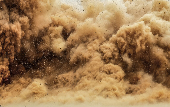 Close up of extremely powerful dust storm in the Arabian desert 