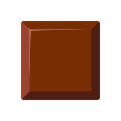 Chocolate bar piece square chunk vector icon. Yummy brown dark, bitter, milky choco part isolated on white background. Flat design cartoon style cacao sweet food clip art illustration.
