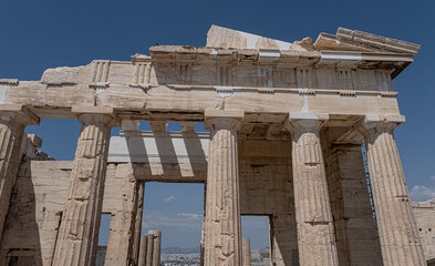 Propylea monumental gateway, serves as the main entrance to the Acropolis of Athens, Greece