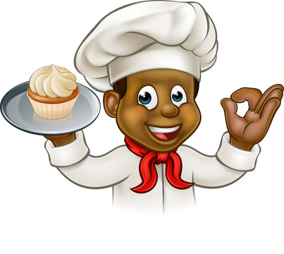Cartoon Black Baker or Pastry Chef