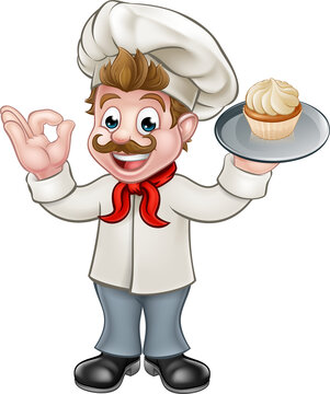 Baker Holding Cake Cartoon Mascot