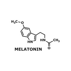 Structural formula of melatonin hormone isolated thin line icon. Vector melatonin hormone that anticipates daily onset of darkness, sleep hormone outline structure. Circadian rhythms synchronization