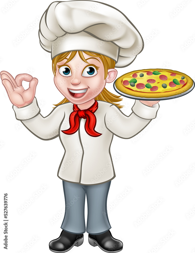 Canvas Prints pizza chef woman cartoon character