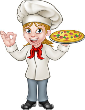 Pizza Chef Woman Cartoon Character