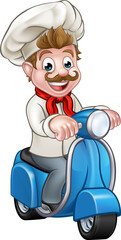 Cartoon Delivery Moped Scooter Chef