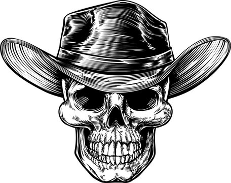Skull Cowboy Hat Drawing