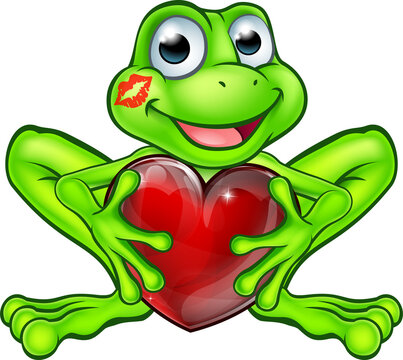Cartoon Frog with Kiss and Love Heart