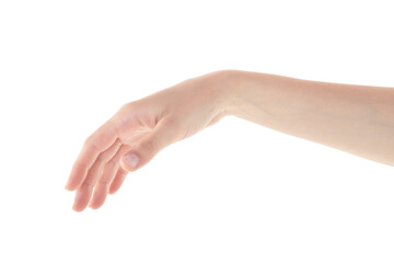 Female Hand is Reaching on Isolated White Background