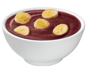 Açaí batido na tigela com banana cortada - Fruta exótica brasileira