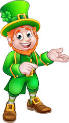 Cartoon St Patricks Day Leprechaun Pointing