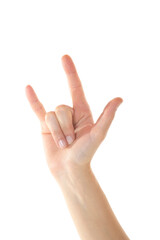 Female Hand is Making Rocker Sign on Isolated Background