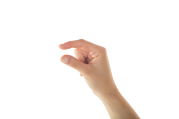 Female Hand is Holding Something Gently on Isolated White Background