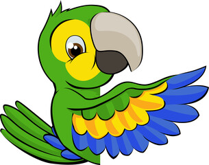 Cartoon Parrot Pointing Around Sign