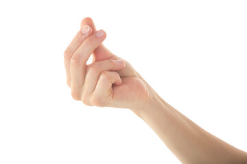 Female Hand is Holding Something Gently on Isolated White Background