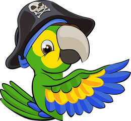 Cartoon Parrot in Pirate Hat