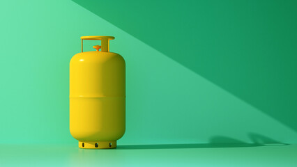 yellow gas cylinder on green background in a beam of light