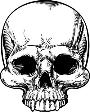 Skull Vintage Retro Woodcut Etched Engraved Style