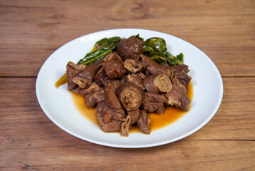 Chinese herbs stewed pork intestines, ready to serve