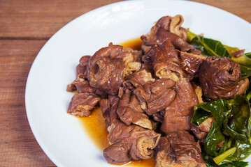 Chinese herbs stewed pork intestines, ready to serve