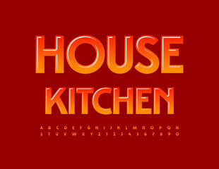 Vector bright template House Kitchen with flaming gradient Font. Creative Alphabet Letters and Numbers set
