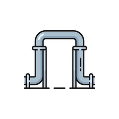 U shape pipeline gasoline, curve plumbing pipes arch door isolated color outline metal pipe doorway or path. Curve tangled pipe industry construction
