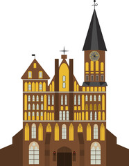Gothic Cathedral on Kant island in Kaliningrad, Russia, main attraction of the region. Isolated. Vector. 10 eps