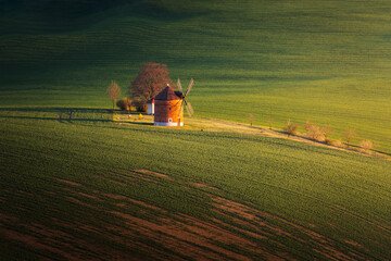 Chvalkovicky windmill in the evening, Moravian Tuscany, Czech Republic