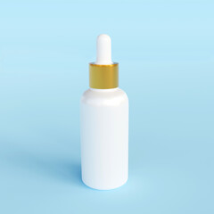 White Serum glass bottle isolated on blue background. 3D Rendering