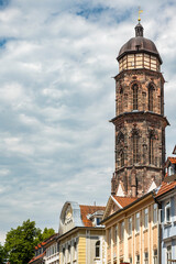 Fototapeta na wymiar Tower of the Gothic Church of St Jacobi in Goettingen, Germany