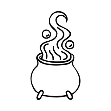 Doodle cauldron. Decorative element for Halloween design. Hand-drawn vector illustration