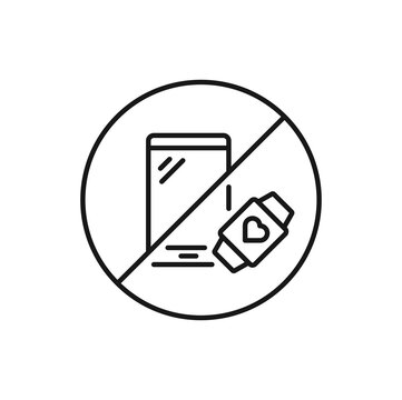 Forbidden to use smart gadgets at mri scan isolated outline icon. Vector no smartphone or fitness tracker at kt, not allowed to use electric devices