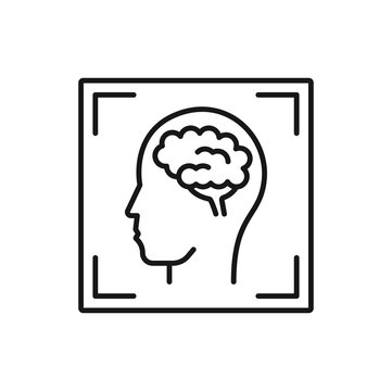 Brain computed tomography scan image isolated outline icon. Vector scan of person head. MRI diagnostic magnetic resonance tomography picture