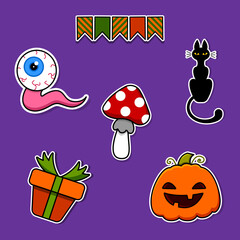 Fototapeta premium Cartoon illustration of Halloween stickers. Vector illustration