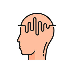 MRI scan icon, radiology and CT tomography of head, vector magnetic resonance imaging. MRI scanner machine linear pictogram of head for medical health diagnostic of brain cancer and oncology