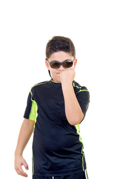 Dangerous Little Boy is Giving a Threatening Pose on White