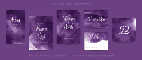 Collection of template wedding stationery with abstract watercolor